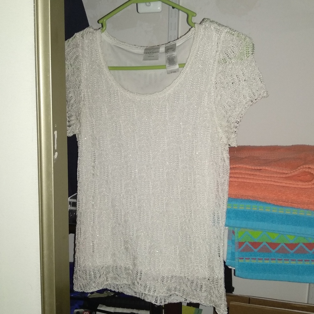 Emma James Petite Knit Sparkly White Top